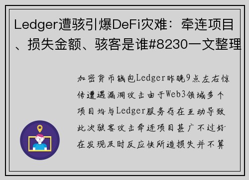 Ledger遭骇引爆DeFi灾难：牵连项目、损失金额、骇客是谁#8230一文整理